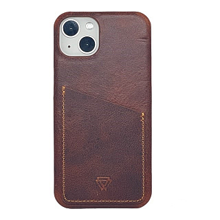 Platina Card Holder Case 100% leer for iPhone 14 Pro Max Brown