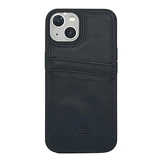 Platina Double Card Holder Case 100% leer for iPhone 12/12 Pro Black