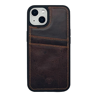 Platina Double Card Holder Case 100% leer for iPhone 14 Pro Max Dark brown