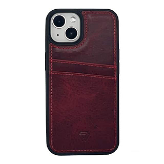 Platina Double Card Holder Case 100% leer for iPhone 12 Pro Max Red
