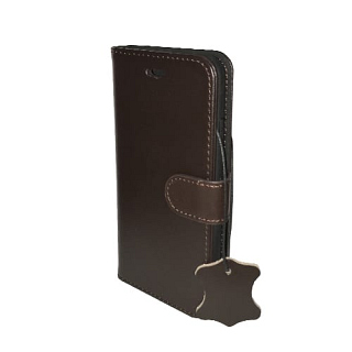 Premium Leather Wallet Case for iPhone 5/5S/SE Dark brown
