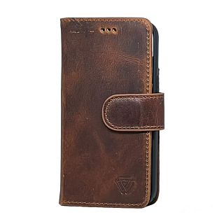 Platina Wallet Case 100% leer for iPhone 14 Plus Dark Brown