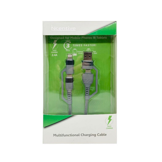 iNcentive Strong Nylon Multifunctional charging Cable 1 meter (USB-A / USB-C / Lightning) Grey (VT010)