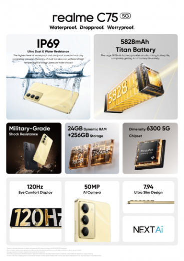 Realme C75 5G + NFC 8GB 256GB Lighting Gold EOL