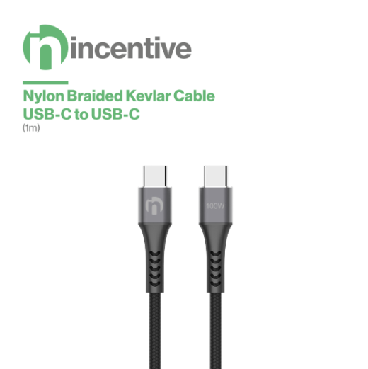 iNcentive Nylon Braided Kevlar Cable  USB-C to USB-C 100W 1 meter (VT209)