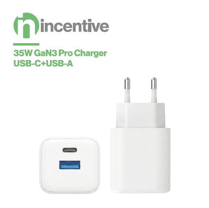 iNcentive Travel Adapter 35W GaN3 Pro 1x USB-C & 1x USB-A (VT402)
