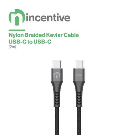 iNcentive Nylon Braided Kevlar Cable USB-C to USB-C 100W 2 meter (VT210)