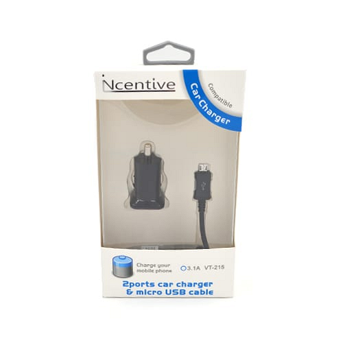 iNcentive Car Charger 3.1A & USB-A to Micro Cable 1 meter Black (VT215)
