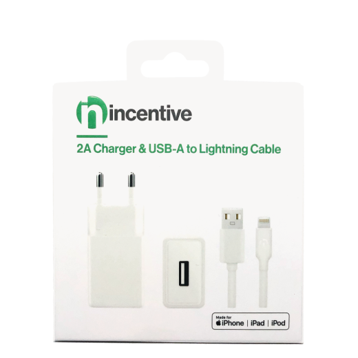 iNcentive Travel Adapter 2.1A + USB-A to Lightning Cable MFI (VT295)