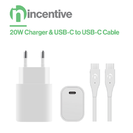 iNcentive Travel Adapter 20W PD USB-C + USB-C to USB-C Cable (VT396)