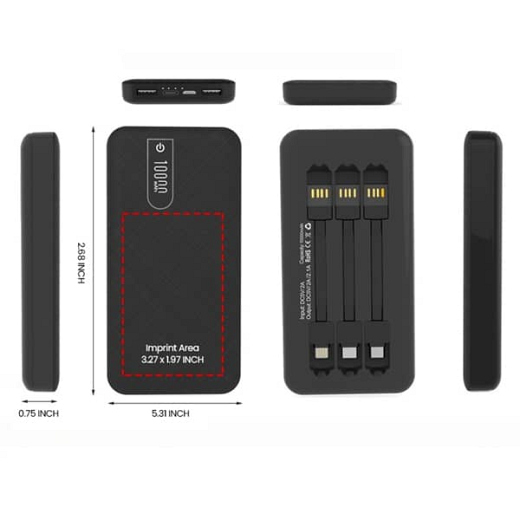 Mobile Powerbank 10.000mAh incl. cables (Lightning / USB-C / Micro) Black B7