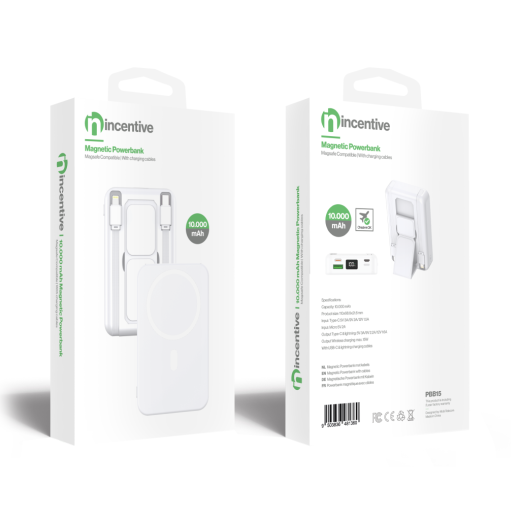 iNcentive Powerbank 10.000 mAh Wireless PD Stand (MagSafe Compatible) incl. cables (USB-C & Lightning) VT-PBB15