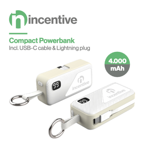 iNcentive Compact Powerbank 4.000 mAh including cables (Lightning / USB-C ) VT906