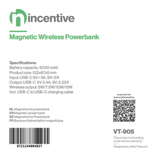 iNcentive Magnetic Ultra Thin Wireless Powerbank 5.000 mAh (VT905)