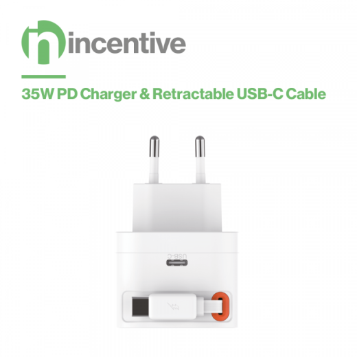 iNcentive Travel Adapter 35W USB-C PD + Retractable USB-C Cable (VT393)